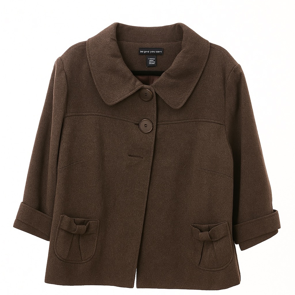 Larry Levine Grey Brown Wool Blend Jacket with Pockets and Collar Women's 1X